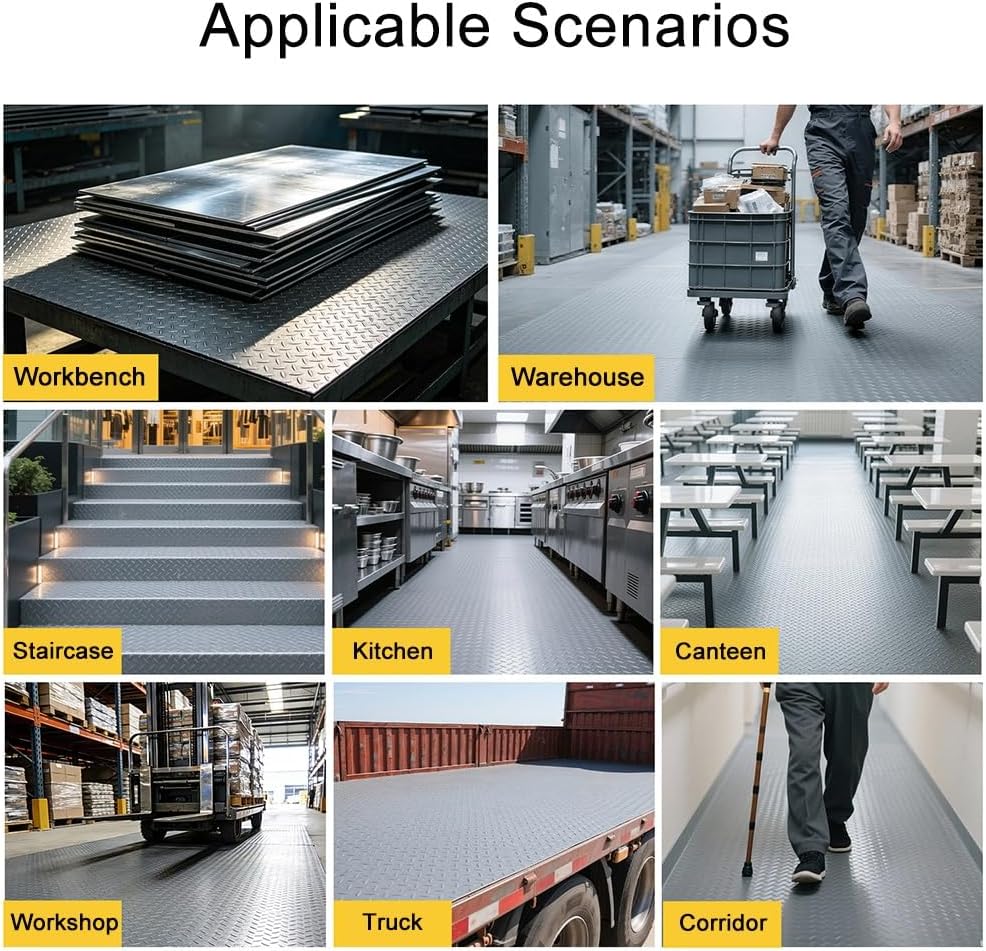 Heavy Duty Rubber Matting Roll - Non-Slip Diamond Plate Flooring for Garage, Workshop, Stable & Staircase - 3mm Thickness, 1.2m x 1m, Durable Black Rubber Mats,Black 3mm,W 1.2 x L 1 M