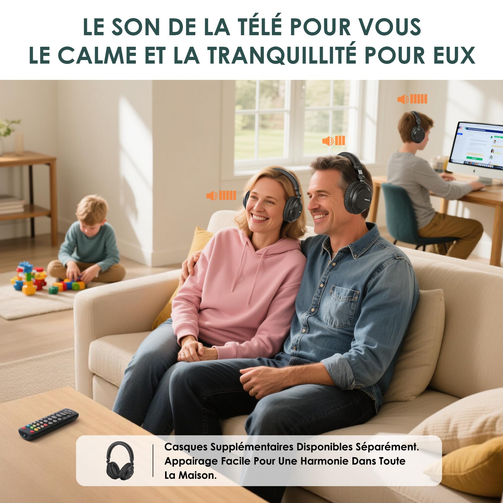 SIMOLIO Casque TV sans Fil pour Seniors, Bluetooth Aves Dialogues Clairs