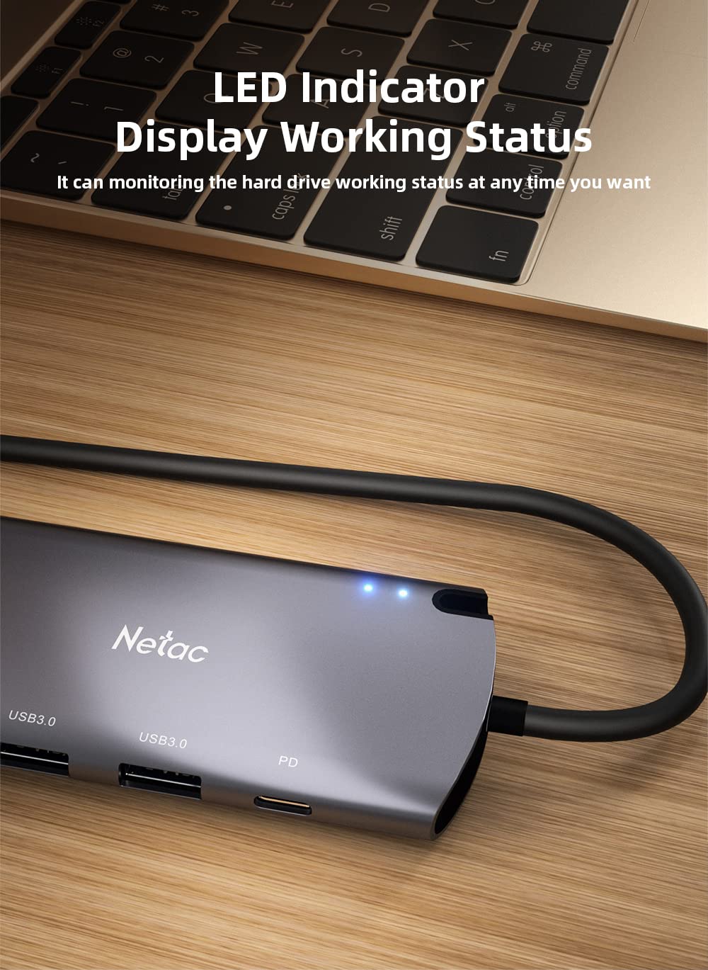Netac Aluminiowa obudowa do M.2 SATA 6 w 1 - wejście (1xUSB-C, 1xPD Recharge), wyjście (2xUSB3.0-A, 1xHDMI, 1xRJ45, 1xM.2 SATA)