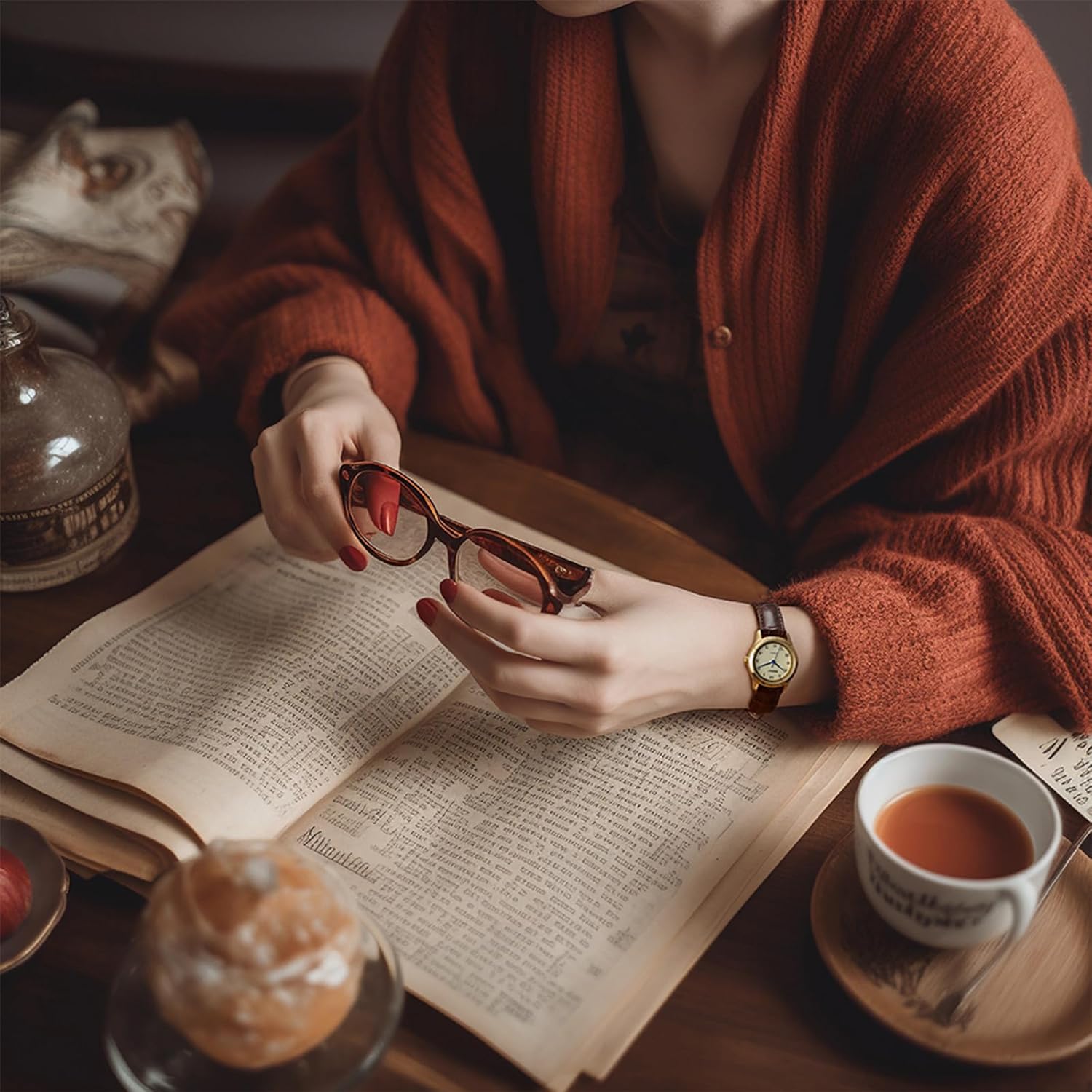 BERNY Dainty Gold Watches for Women Small Women's Leather Wrist Watch Vintage Easy Reader Watch - Image 7