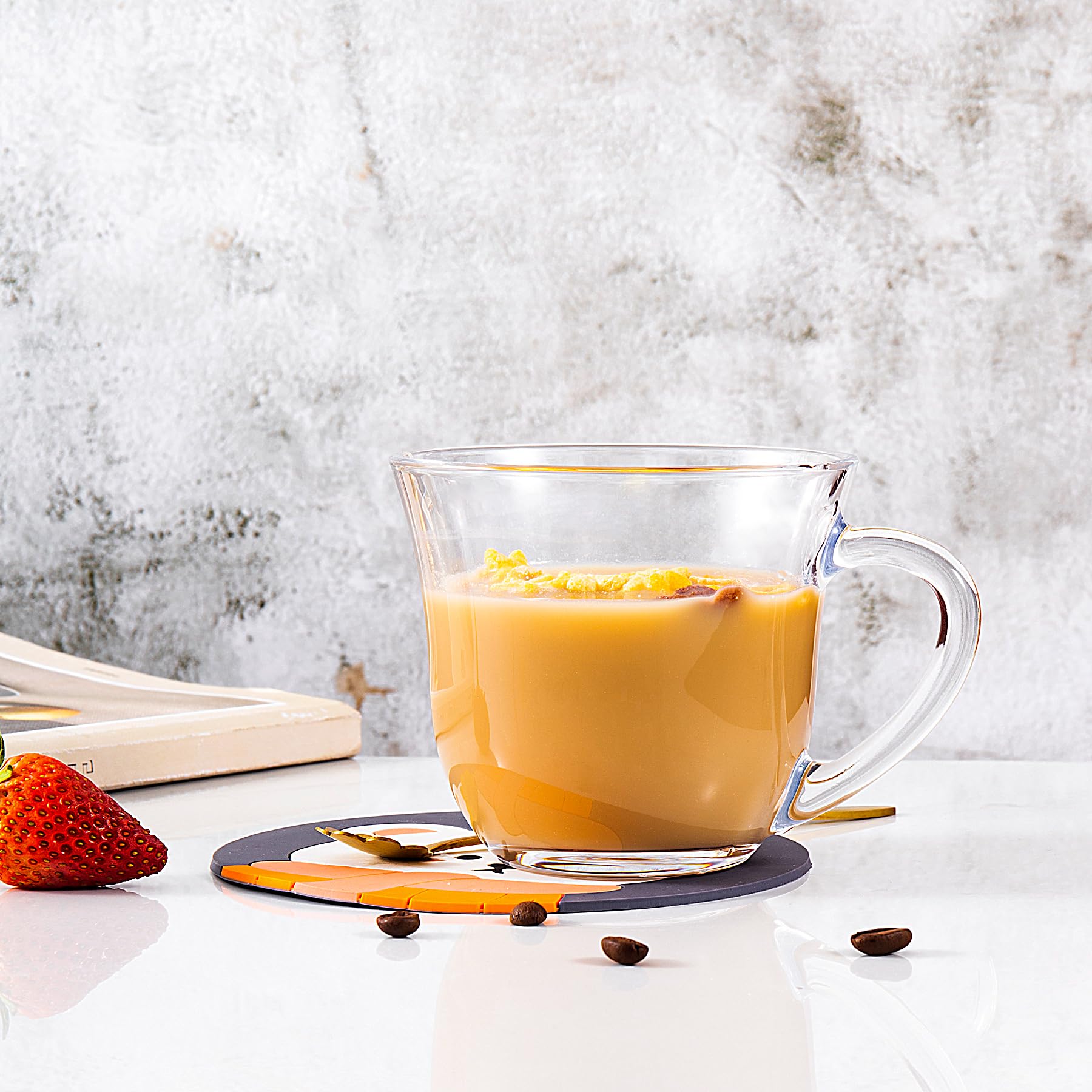 Lot de 6 grandes tasses à café en verre transparent de 500 ml avec poignées pour boissons chaudes, tasses transparentes pour thé, cappuccino, latte, expresso, jus, tasses à café en verre