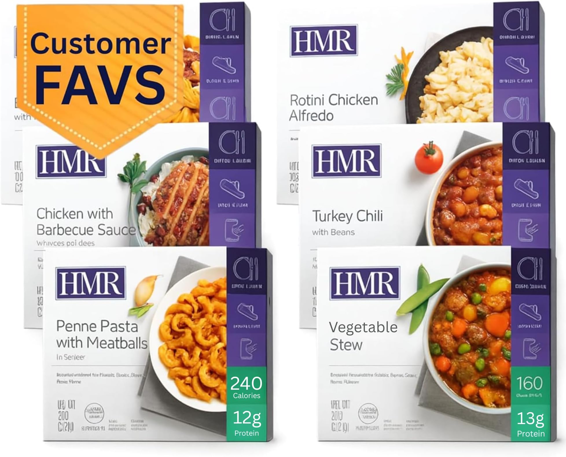 HMR Customer Favorites Entrée Pack | Ready to Eat Meals – Shelf Stable, No Refrigeration | Prepared Meals for Lunch or Dinner | 6 Premade, High-Protein, Low-Calorie | 7–8 oz Microwave-Ready