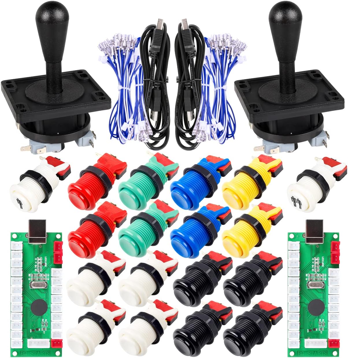 EG Starts Classic Arcade Game DIY Part for Mame USB Cabinet 2x Zero Delay USB Encoder to PC Games + 2x 8 Way Joystick + 18x Arcade Push Button (Including 1p / 2p Start Buttons) Multiple Colour Kits