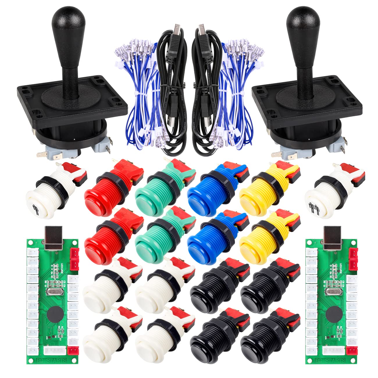 Arcade Game DIY part for Mame USB Cabinet 2x zero delay USB encoder on your PC games + 2x 8 way joystick + 18x Arcade Push Button including 1P / 2P start keys multiple color kits
