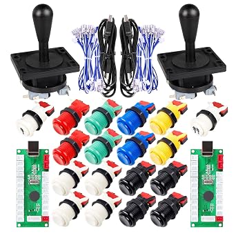 EG STARTS 2 Player Classic American style Arcade Joystick Buttons DIY Kits | Included 2x Joystick Handle 2x USB Encoder Controller 18x Arcade Buttons For Video Games PC MAME Raspberry pi Emulator