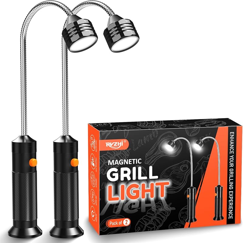 Luces de parrilla para parrilla al aire libre: Paquete de 2 accesorios magnéticos para luces de barbacoa | Cuello de cisne extendido de 8,3 pulgadas, 18 LED brillantes para cocinar de noche, herramientas para ahumar a prueba de agua, regalos de cumpleaños para hombres, papá y marido