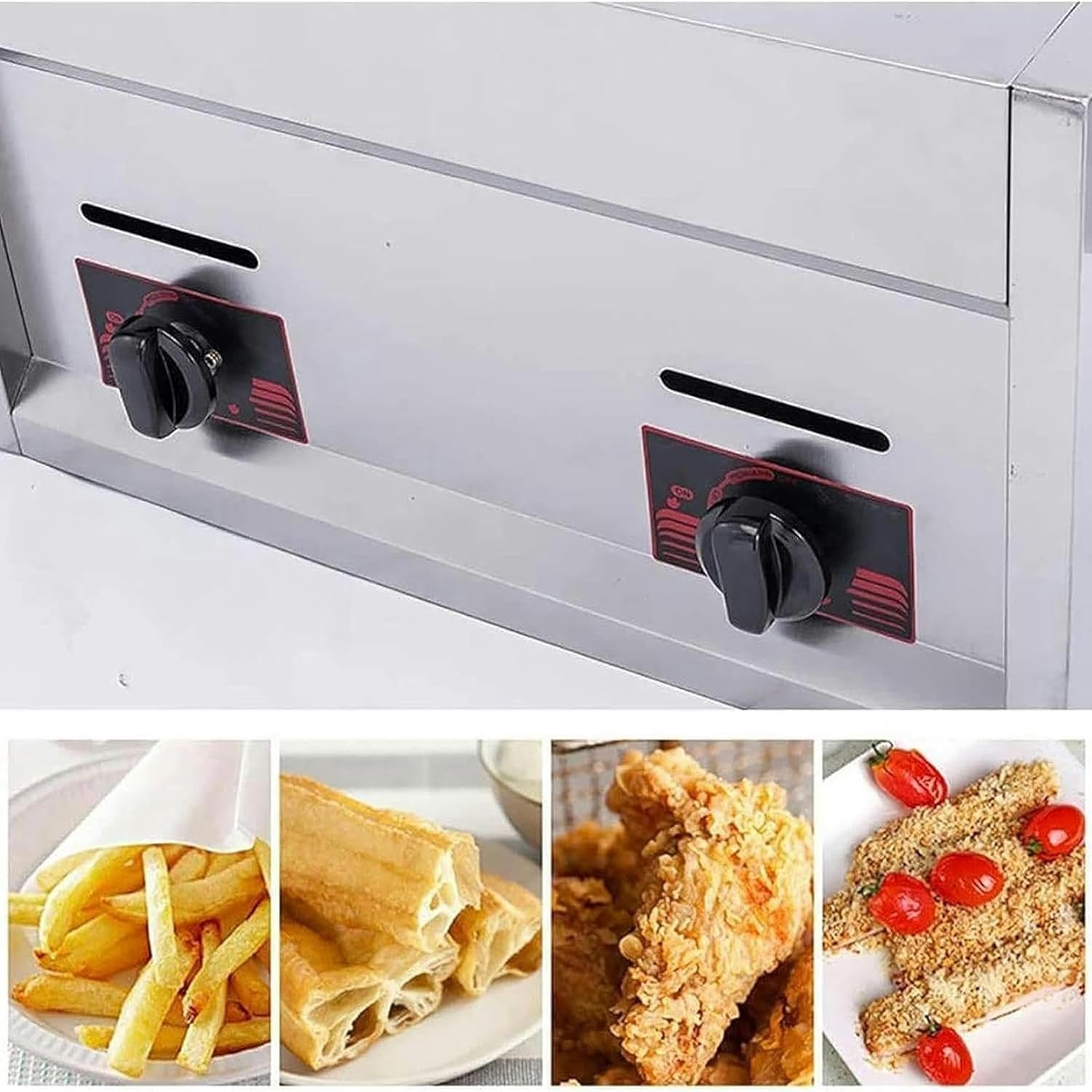 XENITE Deep Fryer,Commercial Gas Fryer,20L Countertop Basket Stainless Steel Deep Fat Fryer Restaurant Home Fries Chip with Seasoning Trough