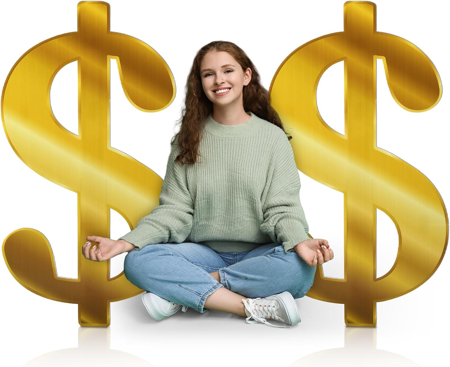 Geelin 2 Pcs 3.3 ft Us Money Party Decor Dollar Foil Silhouette Sign Cardboard Cutout Stand up Money Us Dollar Birthday Bachelorette Sign Stand-up Cutout for Casino Night Theme Party Supplies