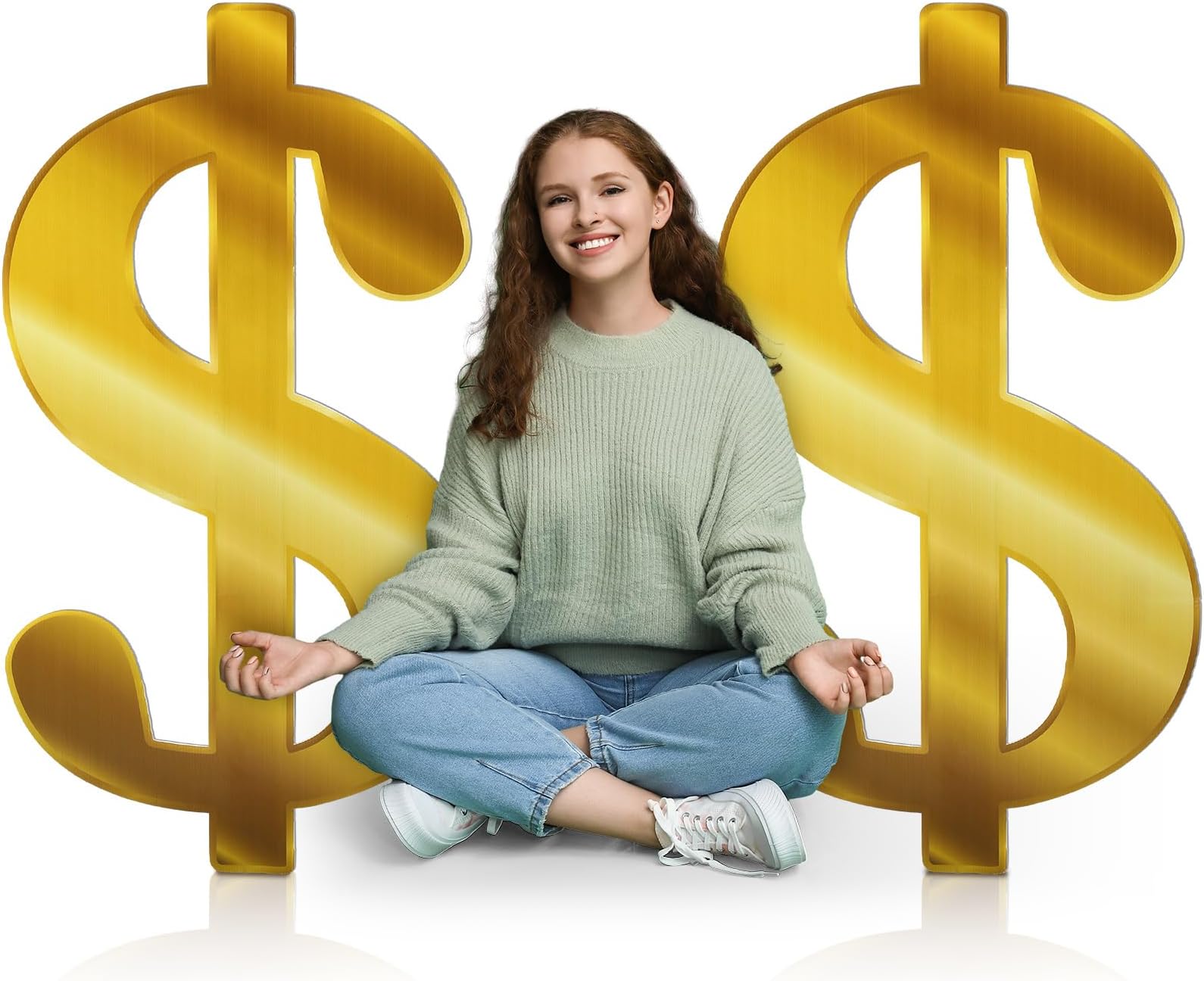 Geelin 2 Pcs 3.3 ft Dollar Sign Party Decor Us Money Foil Silhouette Sign Cardboard Cutout Stand up Money Us Dollar Birthday Bachelorette Stand-up Cutout for Casino Night Theme Party Supplies