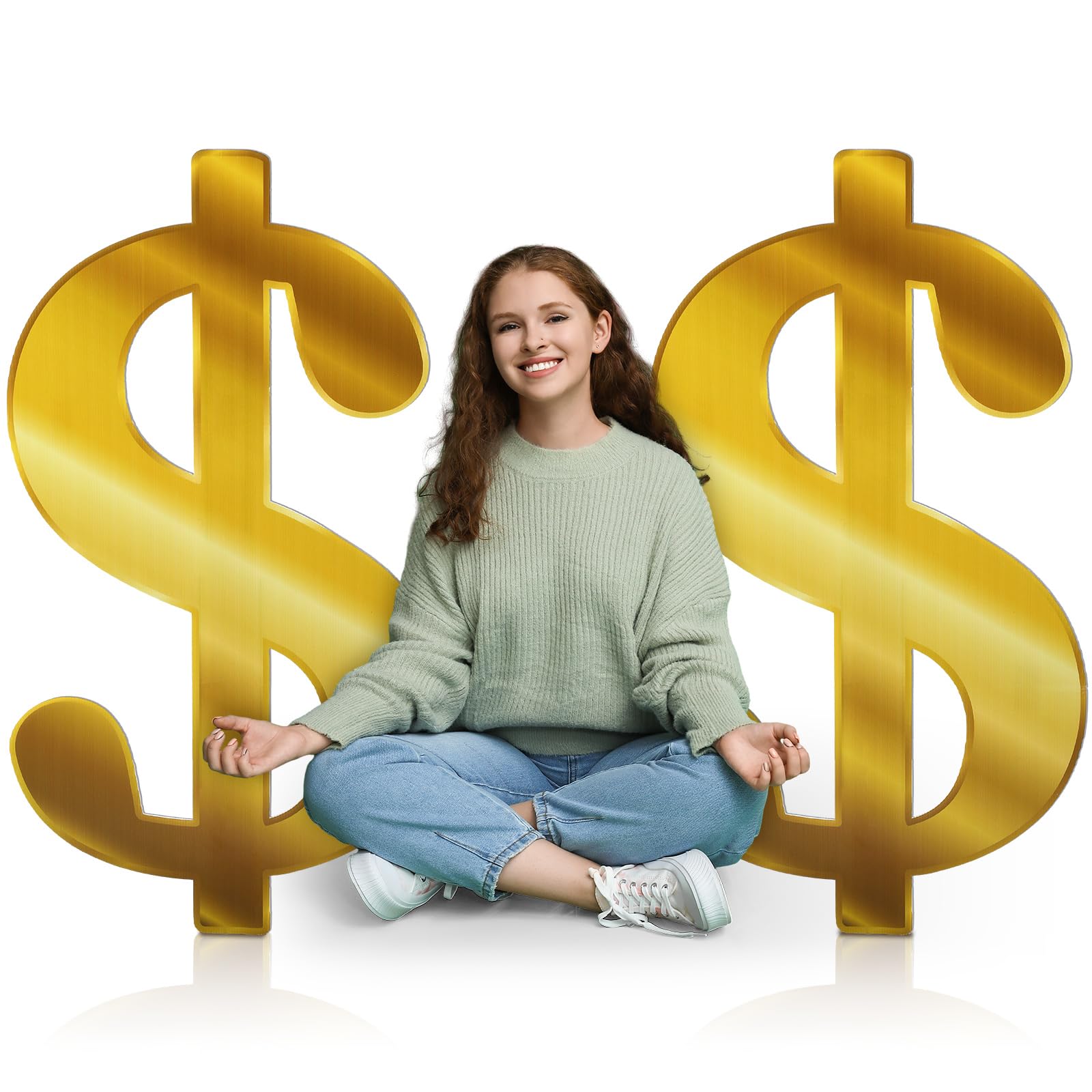 Geelin 2 Pcs 3.3 ft Dollar Sign Party Decor Us Money Foil Silhouette Sign Cardboard Cutout Stand up Money Us Dollar Birthday Bachelorette Stand-up Cutout for Casino Night Theme Party Supplies