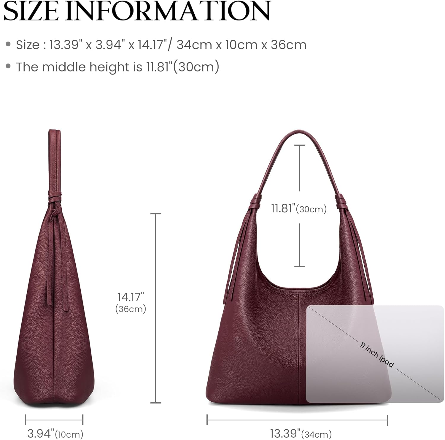 befen Genuine Leather Slouchy Hobo Purses for Women, Top Grain Real Leather Tote Handbags Shoulder Satchel with Tassel Ribbon - Image 6