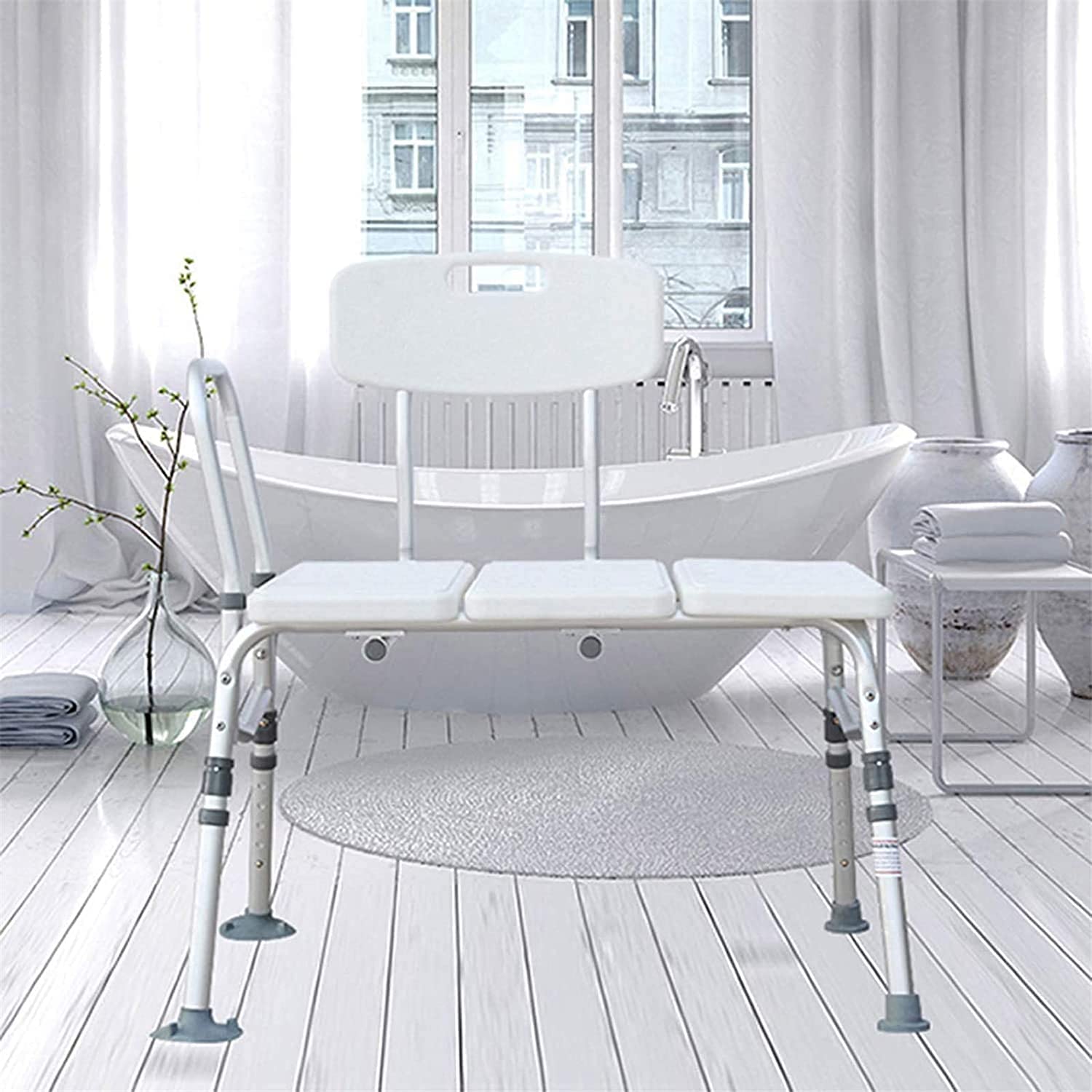 Taburete de Ducha Asiento de Ducha Silla de Ducha Bancos Altura Regulable con Brazos y Respaldo Seguridad Antideslizante (Blanco) (Gris) (Blanco)