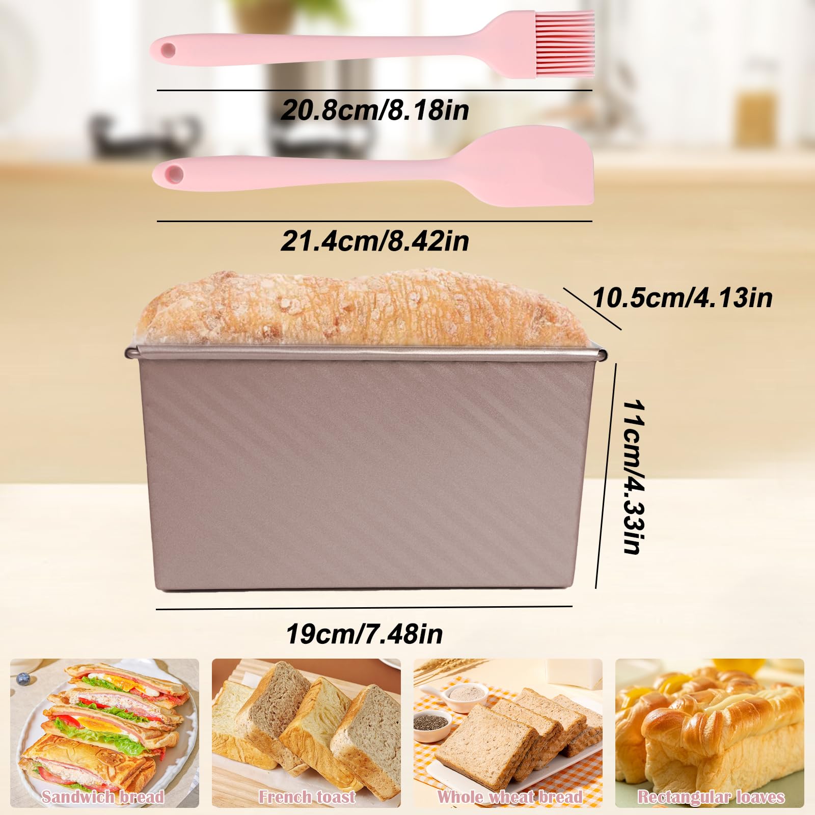 PRZRAO 21 x 12 x 11, 5 CM Stampo per Pane in Cassetta 450 g Stampo per Pane Tostato Oro Rosa per Antiaderente Ideale per Cuocere al Forno Cucinare Grigliare