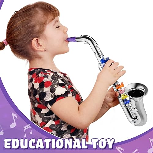 Miniatura 3 de Juego de 2 instrumentos musicales que incluyen trompeta de juguete y saxofón de juguete, trompeta de plástico, juguete educativo para regalo de