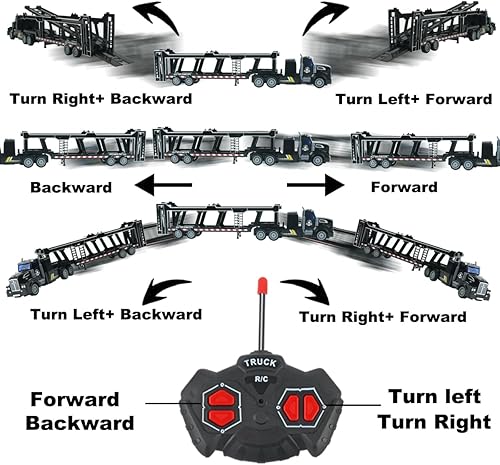 Miniatura 4 de Camión transportador de automóviles a control remoto incluye 6 coches, 14 pulgadas 148 de juguete transportador de automóviles semirremolque,