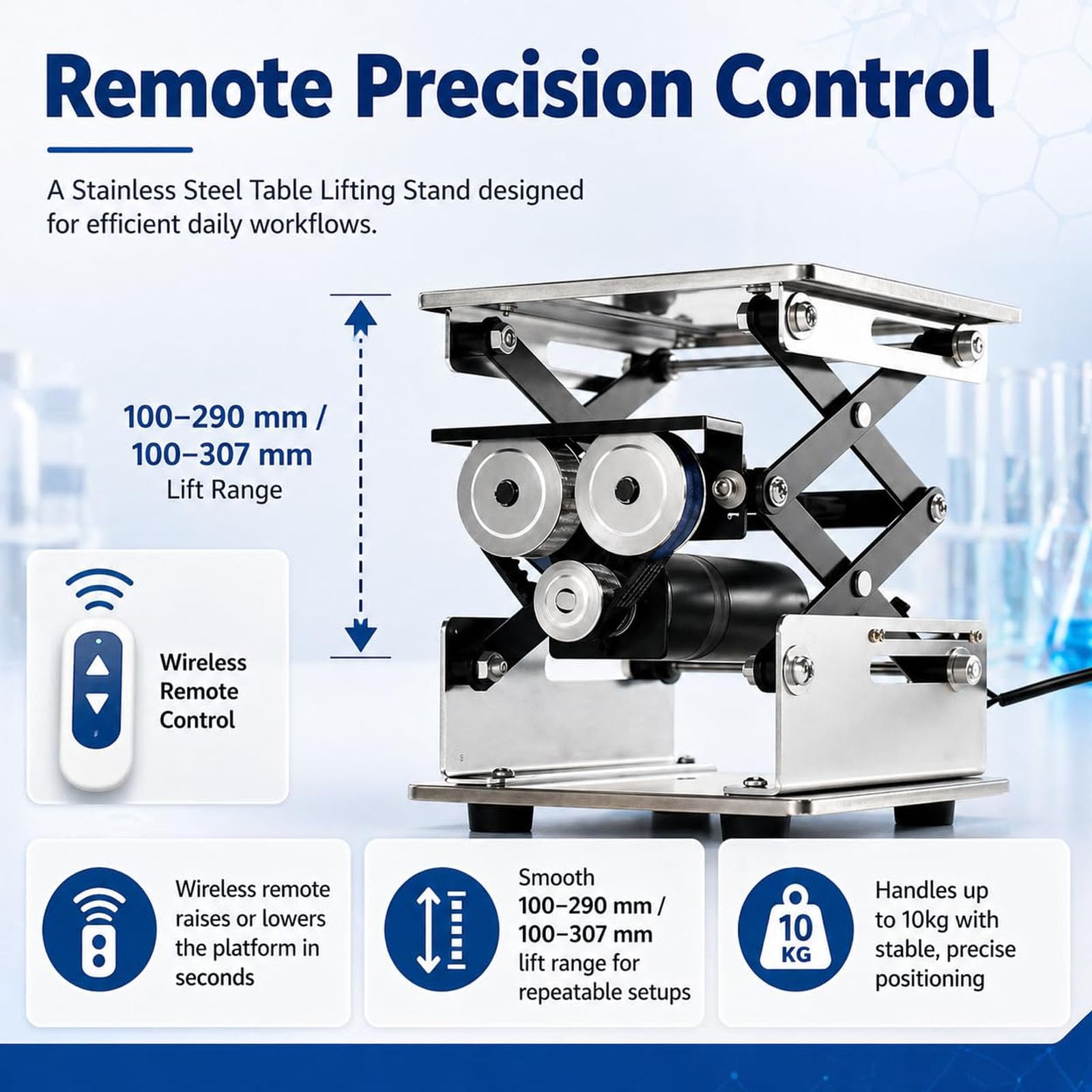Plataforma elevadora con gato de tijera eléctrico, plataforma elevadora de acero inoxidable, capacidad de carga de 10 kg, altura ajustable, soporte elevador de mesa de laboratorio para labo 200*200mm