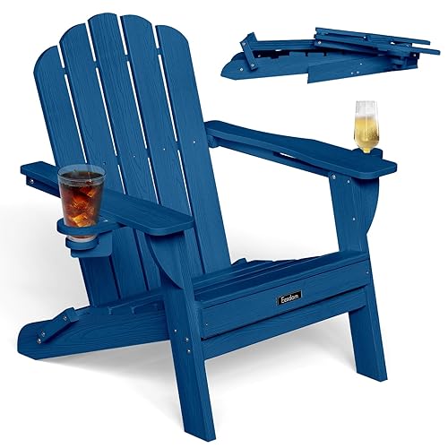 Folding Adirondack Chair, HDPE Adirondack Chair with 2 Cup Holders,