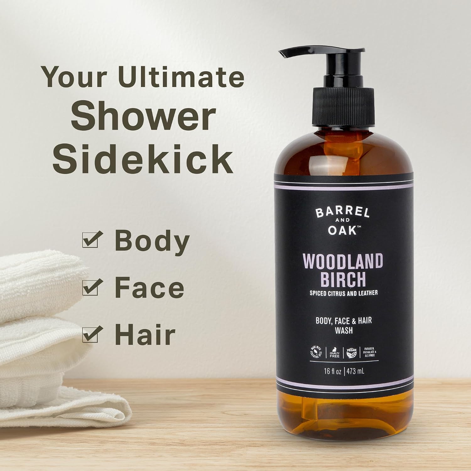 Barrel & Oak All-in-One Face Hair & Body Wash, Woodland Birch, 16 oz image 2