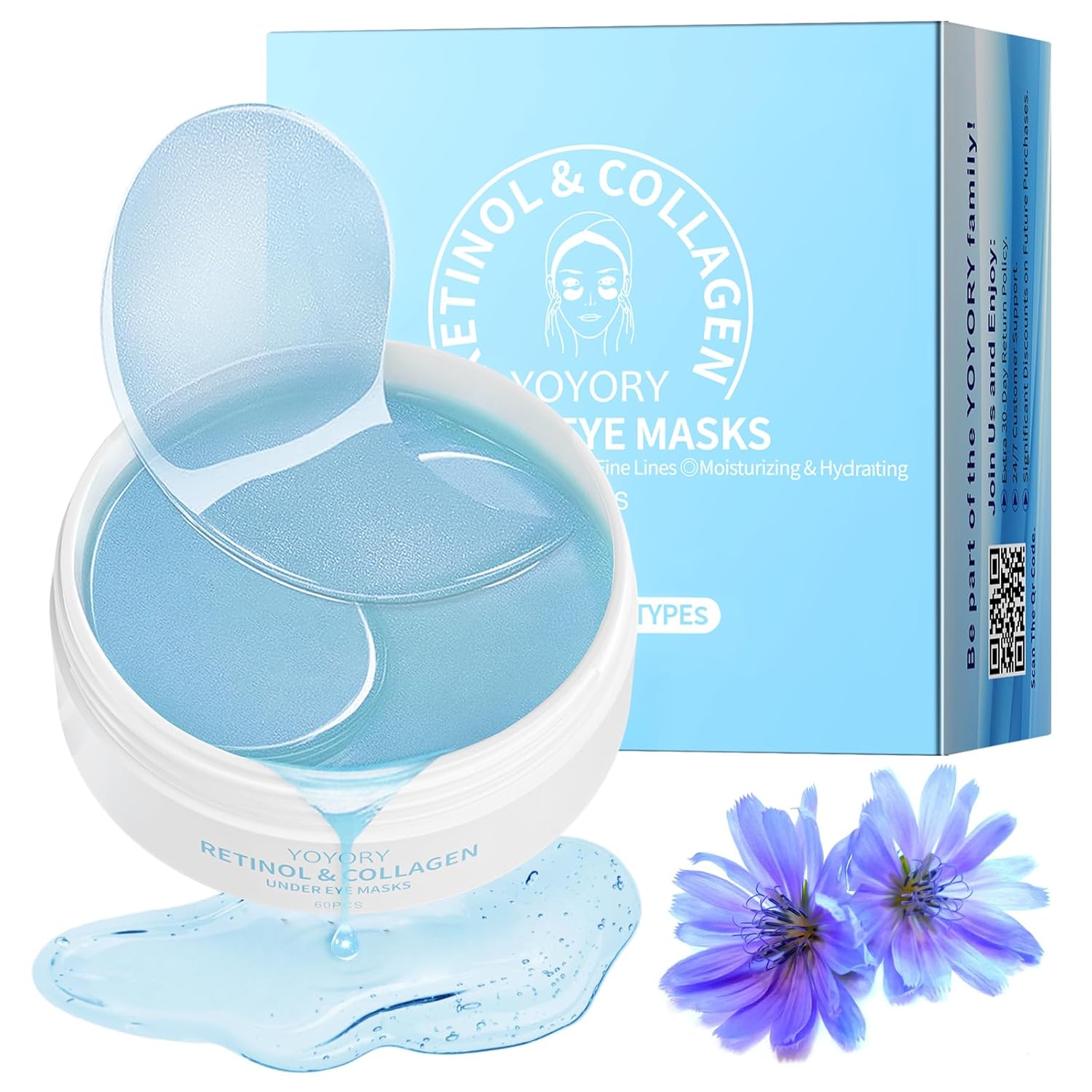 Under Eye Masks Patches – for Eye bags with Collagen and Hyaluronic Acid, Dark Circles,and Fine Lines, puffiness Smoothing Skin Care Treatment for Women and Men, Blue(60 Pcs)