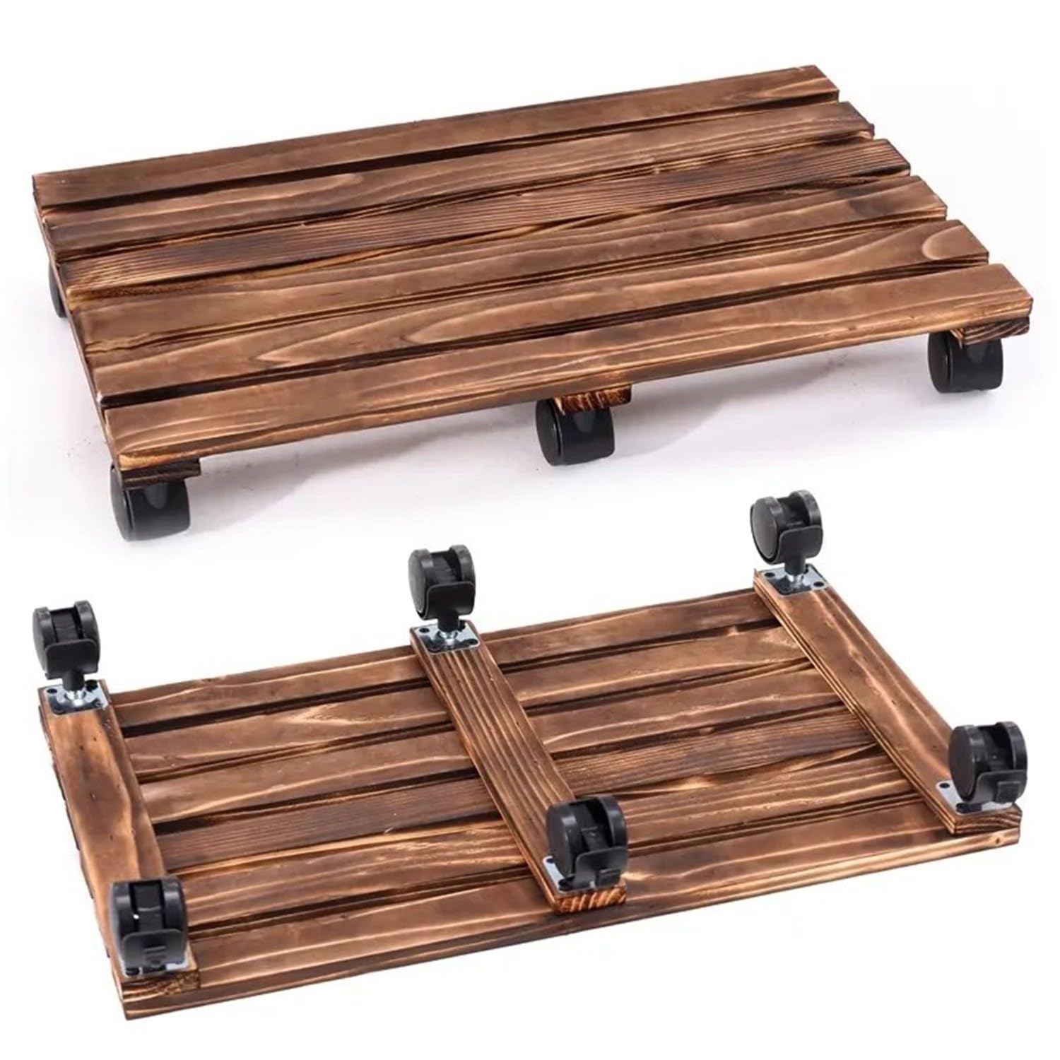 Base con Ruedas, Soporte, Rodante para Plantas, Base De Jardinera con Ruedas, Plataforma con Ruedas, Capacidad De Carga 40 Kg, Base De Jardinera De Madera Maciza Patio Ajardinado 60cm×25cm