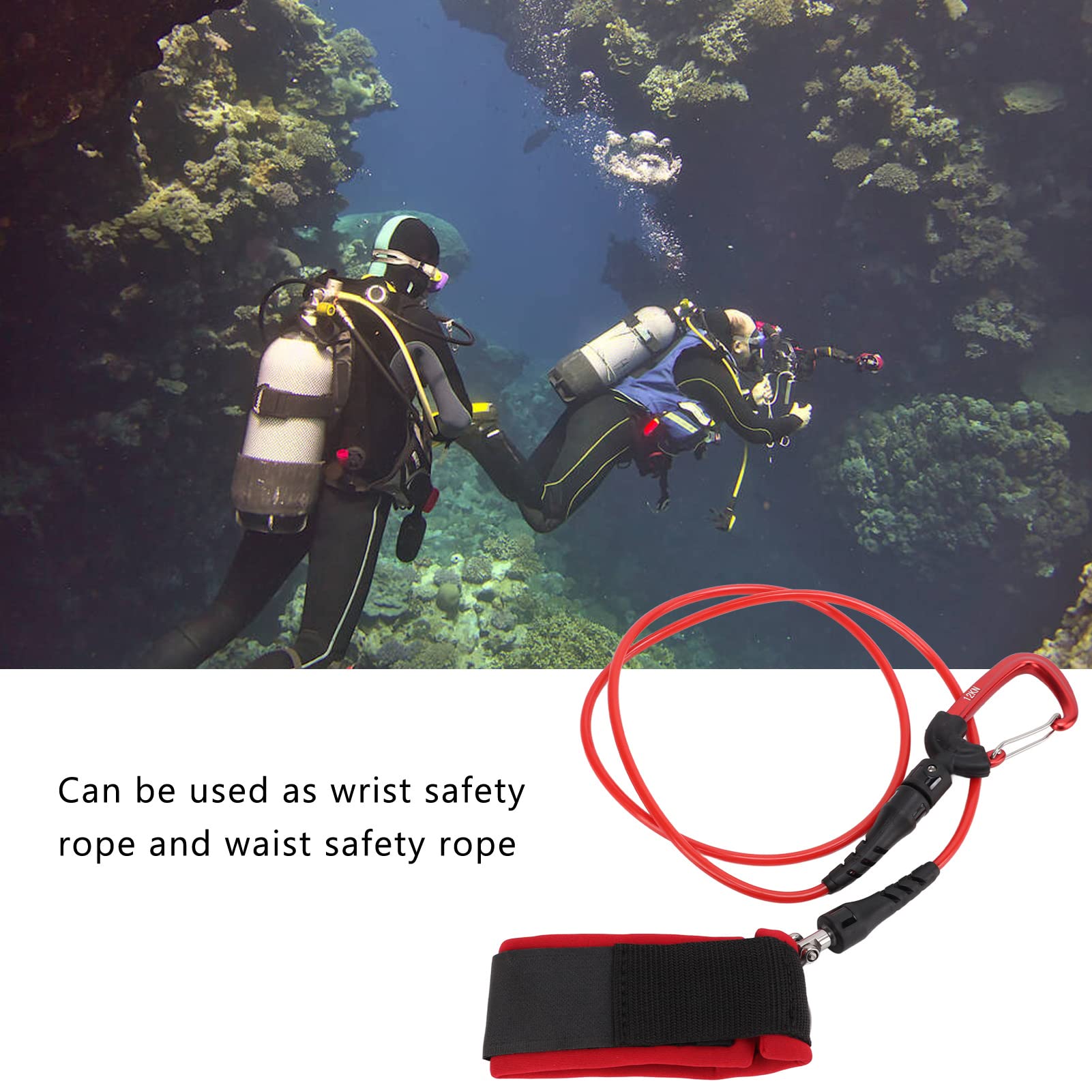 plplaaoo Freediving Cordino di sicurezza per immersioni subacquee con moschettone per sport subacquei, allenamento freediving e competizioni in acque profonde, in acciaio inox, 142 g