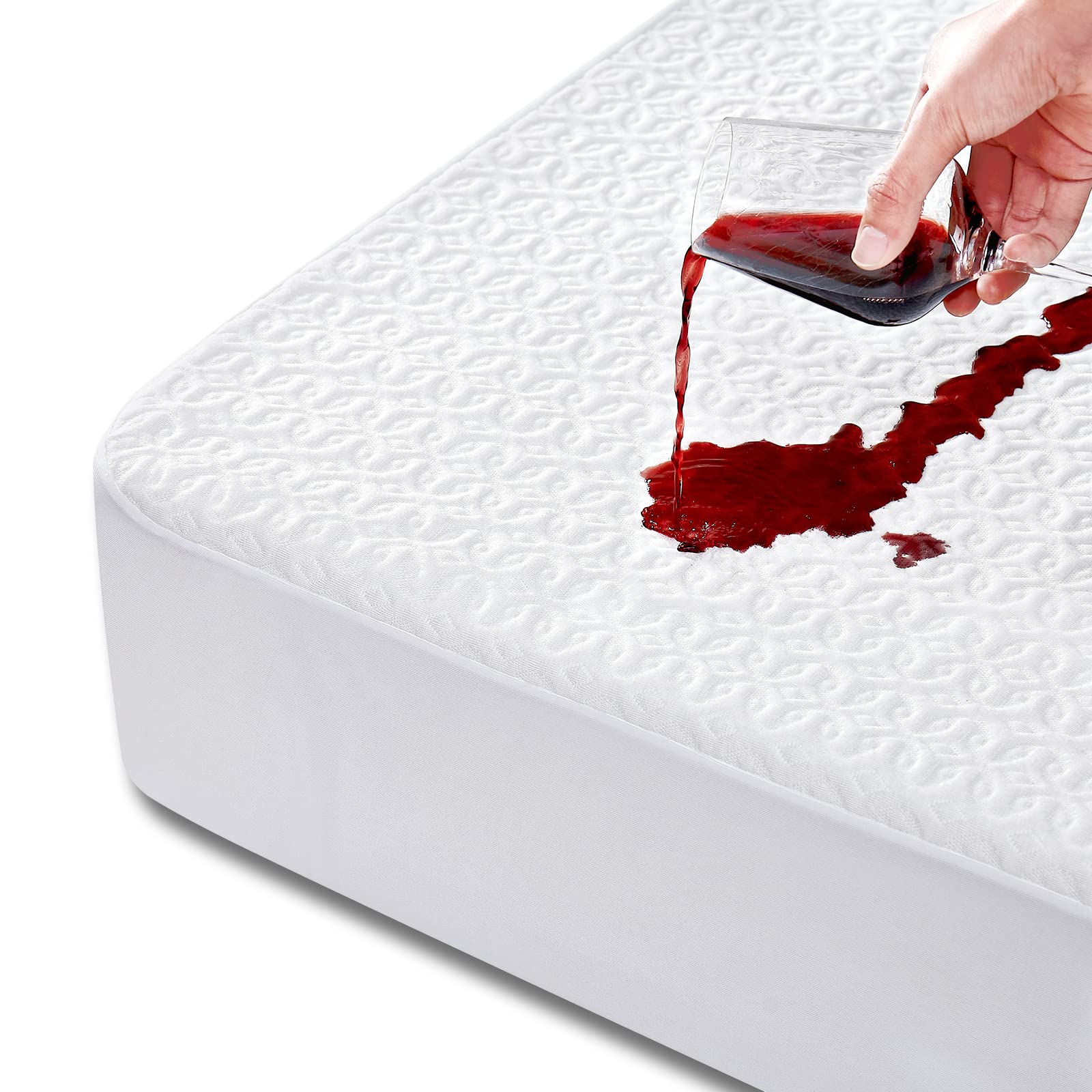 IMBLOO Waterproof Mattress Protector Queen Size - Premium Bamboo Mattress Pad Cover - Breathable 3D Air Fabric, Soft and Noiseless Cooling Mattress Cover Fitted 8"-21" Deep Pocket (Vinyl Free)
