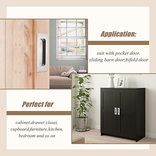 Miniatura 3 de Probrico Paquete de 2 tiradores rectangulares empotrados de níquel cepillado para puertas correderas empotradas, manijas de acero inoxidable para