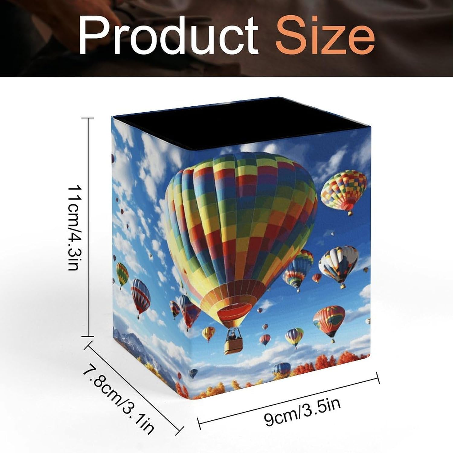 PU Leather Square Colorful Hot Air Balloon Pencil Holder for Office image 2