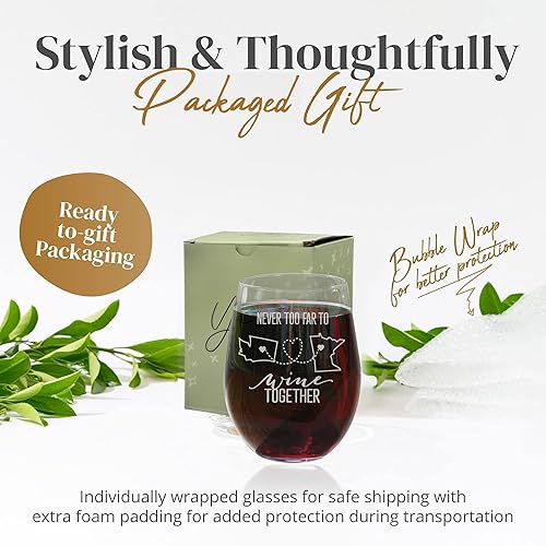 Miniatura 8 de Yay! Personalized Gifts Never Too Far To Wine Together - Copa de vino personalizable, regalo de amistad a larga distancia, regalo de mudanza o