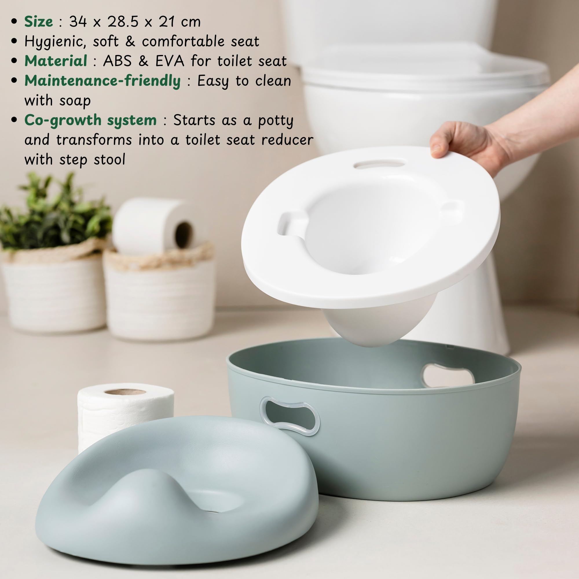 Nattou Pot 3en1 pour bébé, Pot + Tabouret + Siège de toilette pour enfants, Apprentissage facile de la propreté, Env. 34 cm, De 18 mois à 4 ans env., Care, ABS/EVA, Bleu