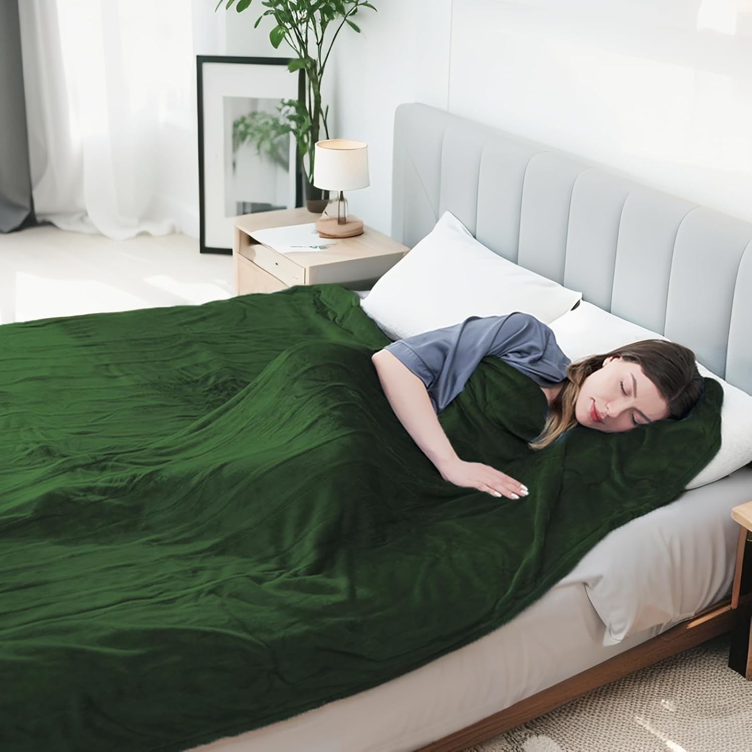 Electric Heated Blanket Twin Size 62"x84", Fast Heating Throw, Soft Plush Microplush for Bed & Couch, 10 Hours Auto Off & 5 Heating Levels, Machine Washable, Gifts for Grandma & Family-Green