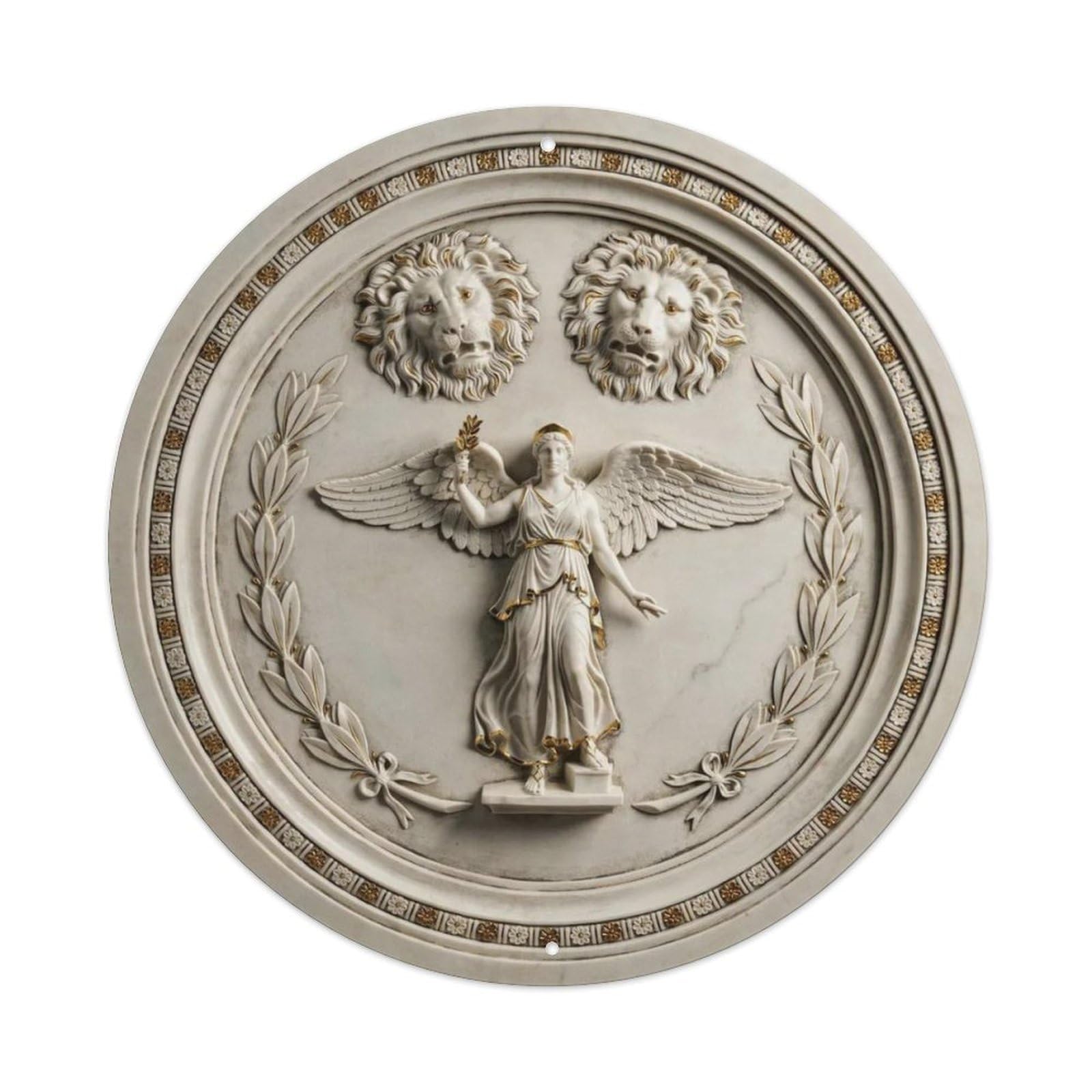 Dual Lion Head 3D Marble Victory Round Metal Tin Sign Plaque