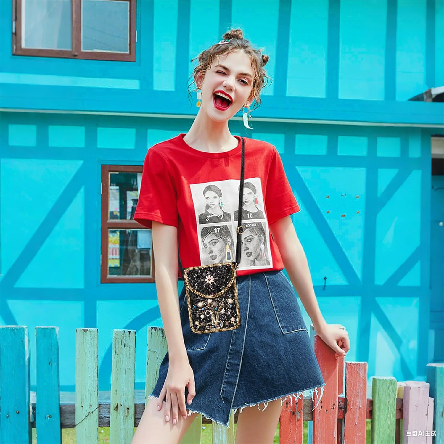 Small Beaded Crossbody Bag for Women, Boho Cell Phone Shoulder Purse Wallet with Handcrafted Colorful Beads - Image 2