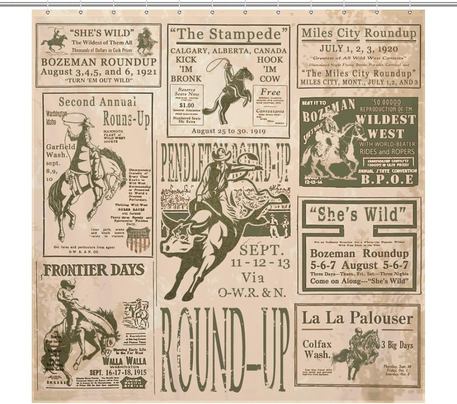 Western Shower Curtain, Cowboy Shower Curtain Western, Vintage Rodeo Round-Up Roman Home Bathtub Polyester Fabric 72x72in Farmhouse Country Shower Curtain for Bathroom Riding Horse, Yellow