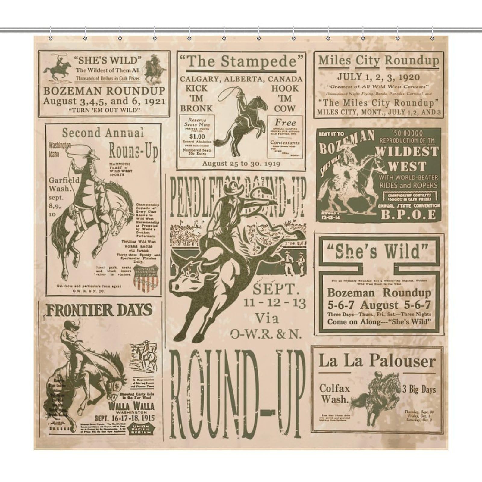 Haneni Western Shower Curtain, Cowboy Shower Curtain Western, Vintage Rodeo Round-Up Roman Home Bathtub Polyester Fabric 72x72in Farmhouse Country