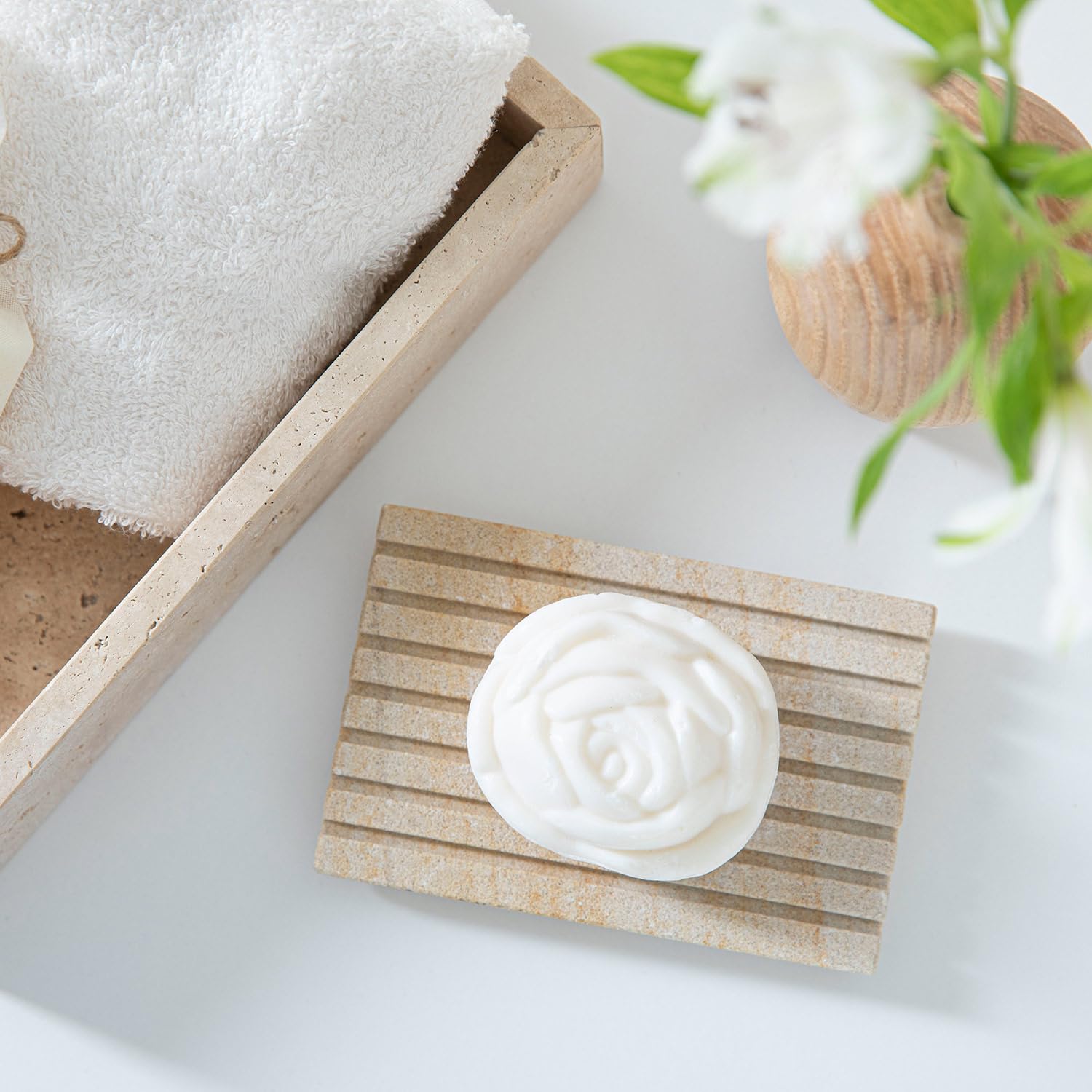 Chakra New Rose Floral Pattern Plant-Based Soap Bar - Gentle for Face & Hair, Suitable for Acne-Prone Skin, Skin Balancing & Refreshing Cleanser, 3.52 oz, White image 2