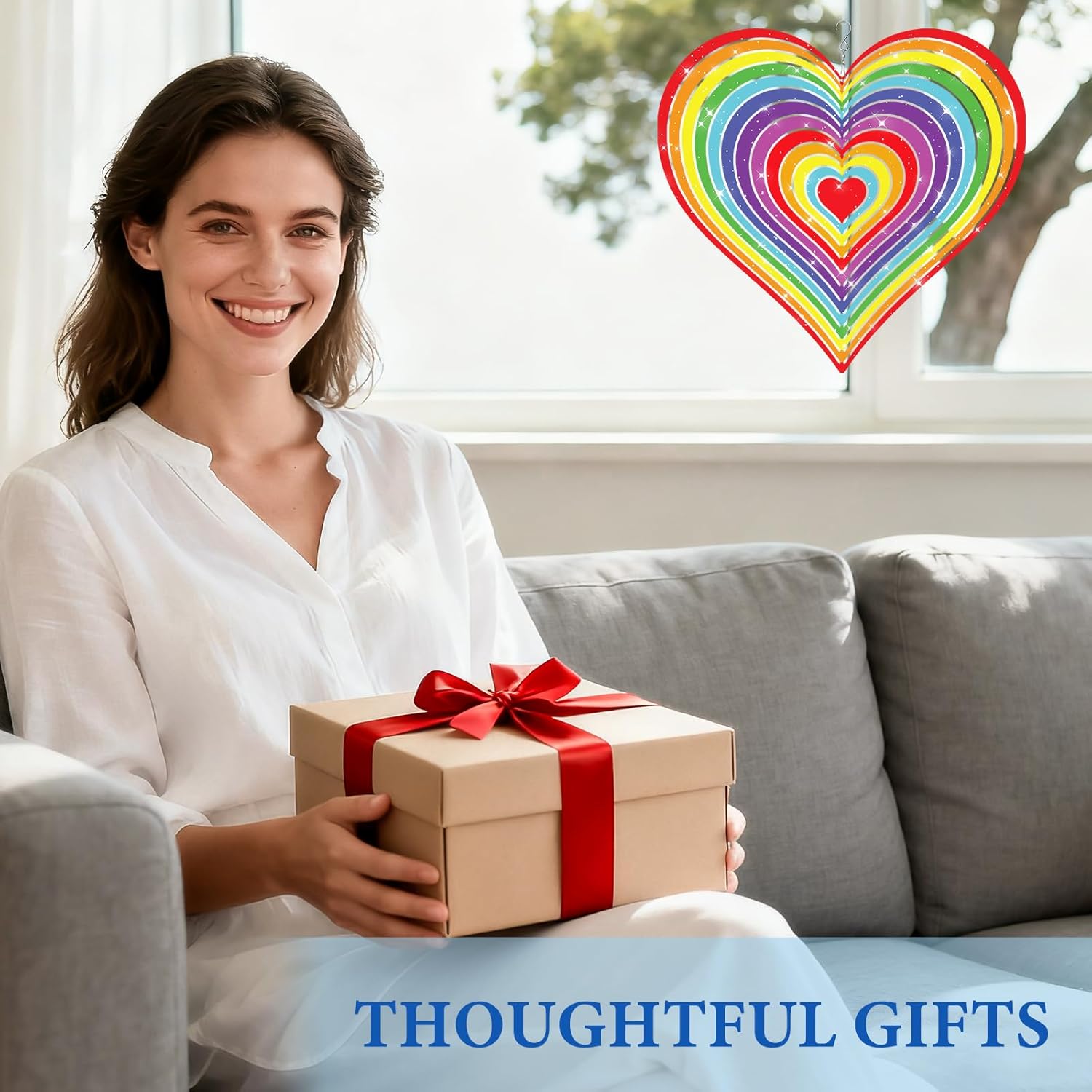 Wazzio Love Heart Wind Spinners Outdoor, Hanging Wind Spinners for Birthday Christmas Valentines Day, 12 inch Outdoor Indoor Hanging Ornament for Garden Porch Backyard Lawn