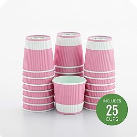 Restaurantware-4 Ounce Paper Coffee Cups, 25 Ripple Wall Disposable Paper Cups - Leakproof, Recyclable, Light Pink Paper Hot Cups, Insulated, Matching Lids Sold Separately