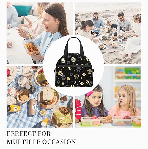Miniatura 8 de Golden Dogs Paws - Bolsa de almuerzo reutilizable con aislamiento de huellas de animales, bolsa de almuerzo con correa ajustable para el hombro,