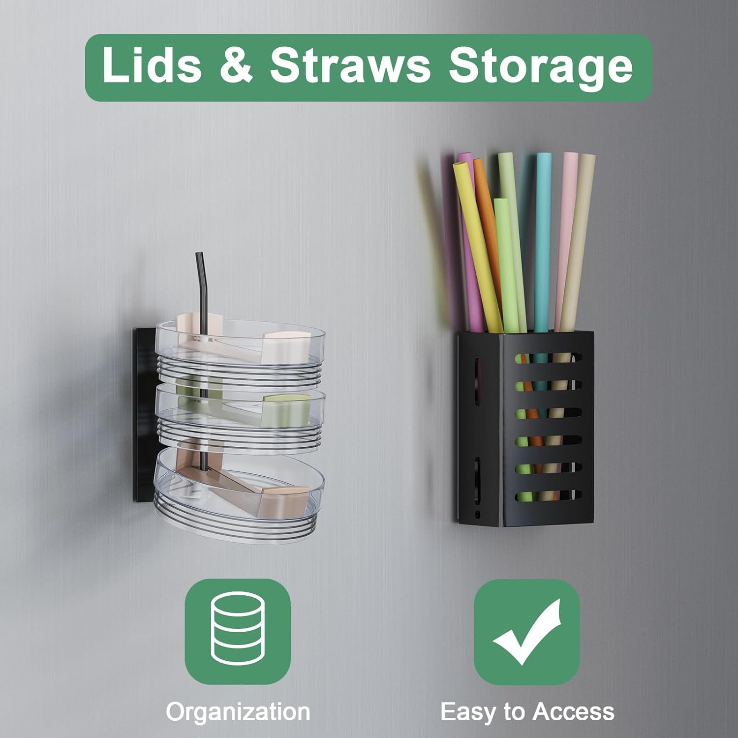 Magnetic Cup Holder for Fridge, Aufworld Tumbler Organizer Fits 20/30/40 oz Stanley Cups, Accessory Storage with Lid & Straw Holder, Space-Saving Storage Rack for Kitchen Fridge (Black-Cup Holder Set) - Image 7