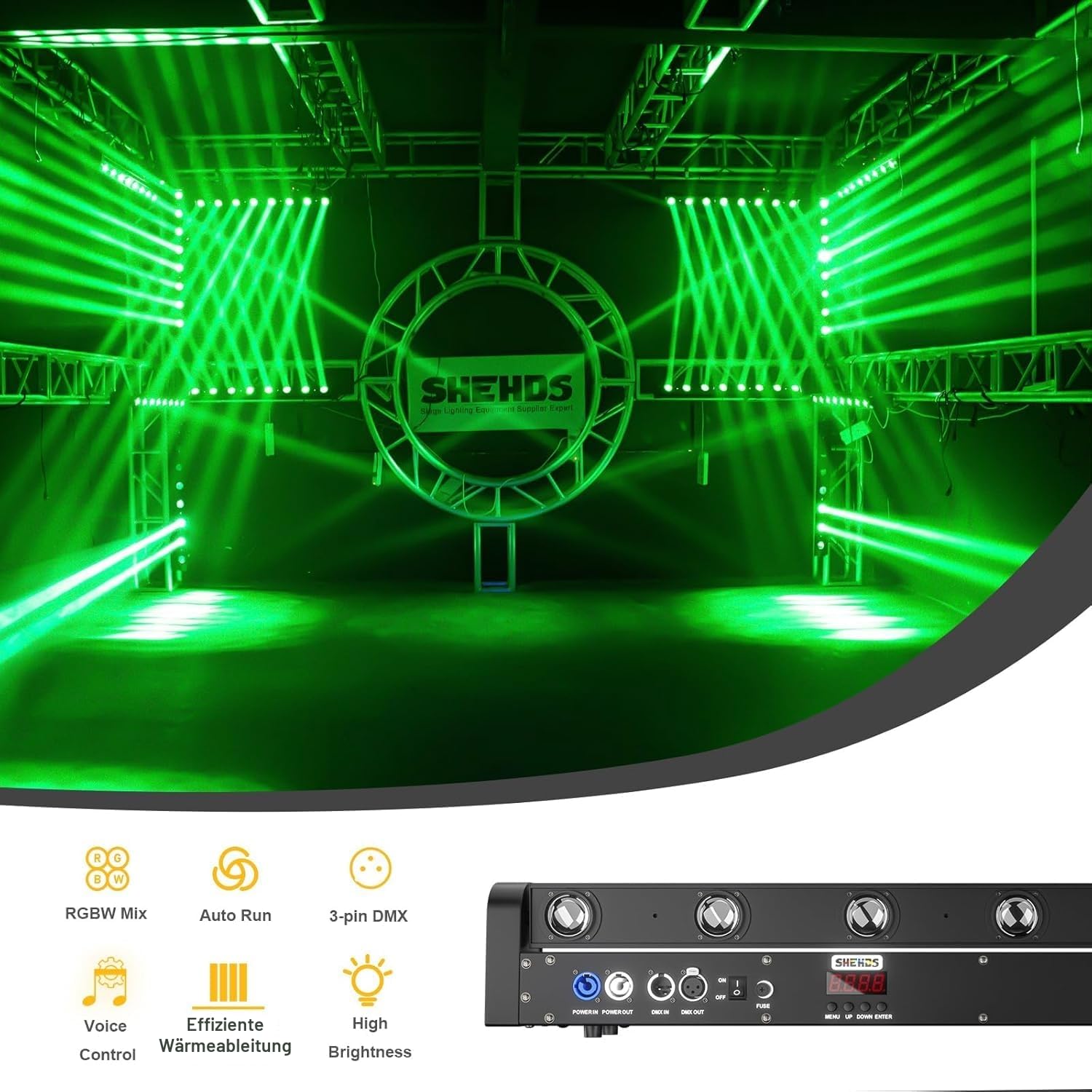 SHEHDS Moving Head Licht Bar LED 8x12W RGBW 4IN1 Strahl- und Blitz-Effekt 8° Linsenwinkel Bühnenlicht Bar 180° Neigung DMX- und Soundsteuerung DJ-Lichter Bar
