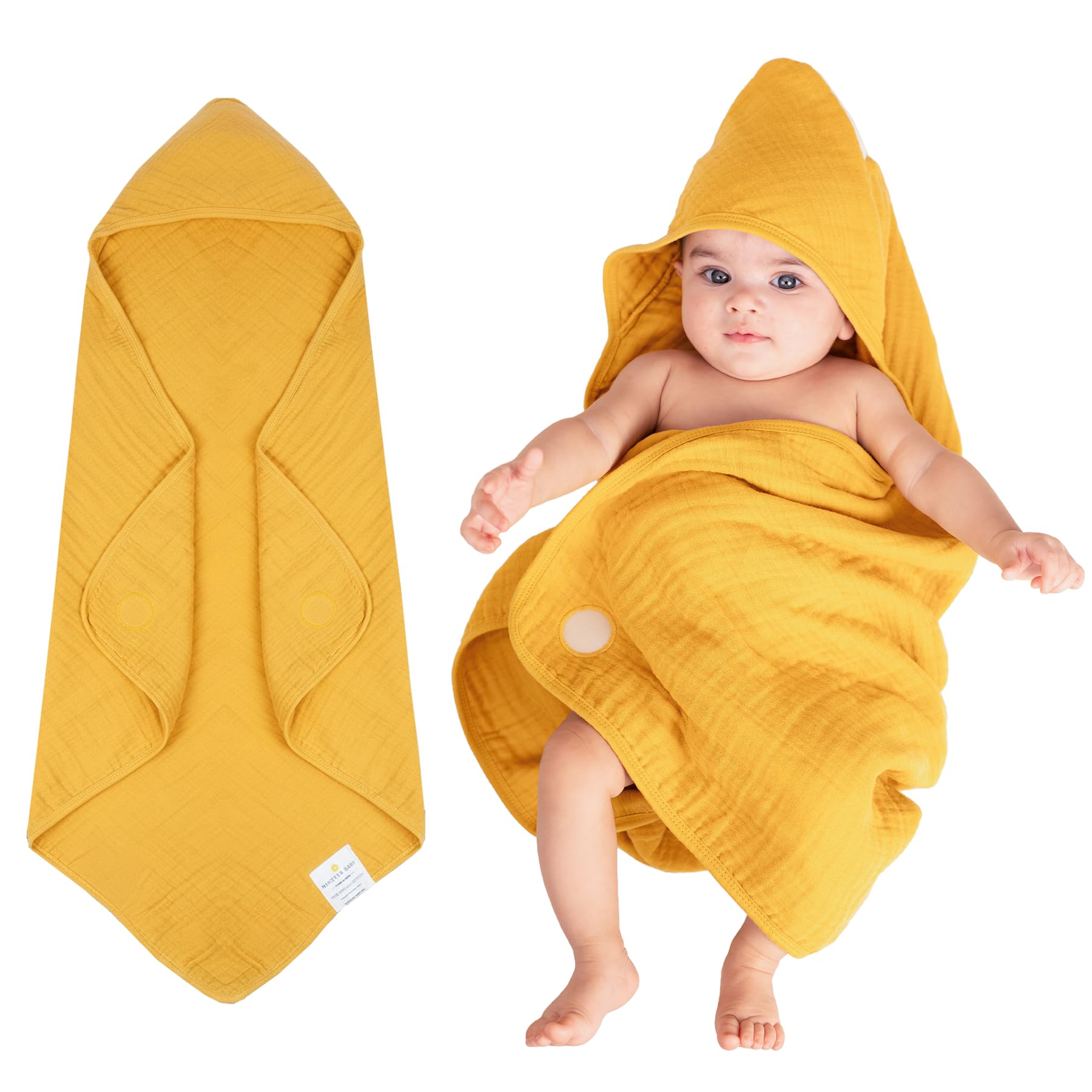 NINTARABABY Hands-Free Hooded Towel, 100% Organic Premium Muslin Cotton, 30" x 30", Ultra-Absorbent, Soft, Breathable