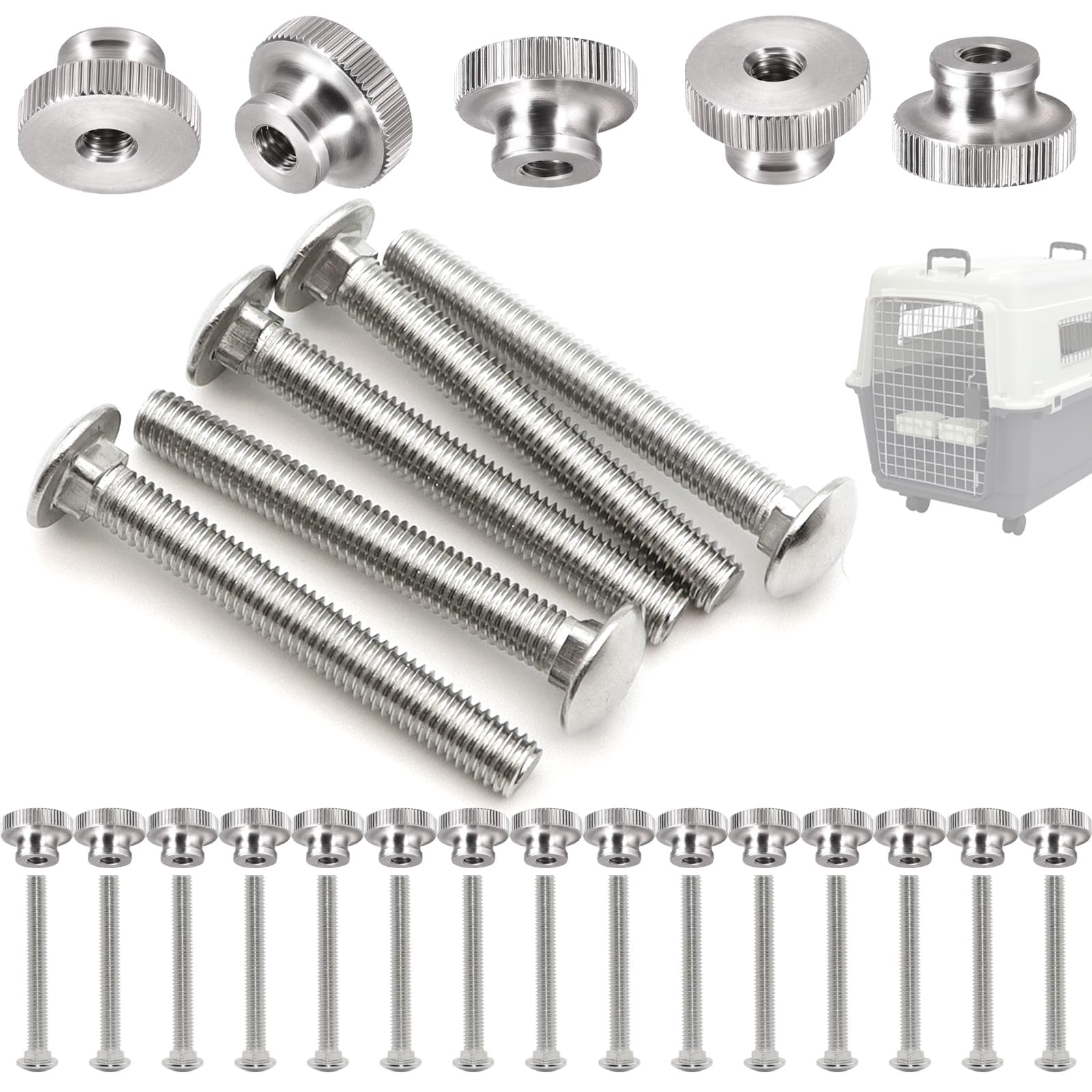 LUTQ 20 Sets Pet Carrier Replacement Fasteners - Heavy Duty Stainless Steel Bolts and Nuts - M5x40 - Dog and Cat Carrier Replacement Parts