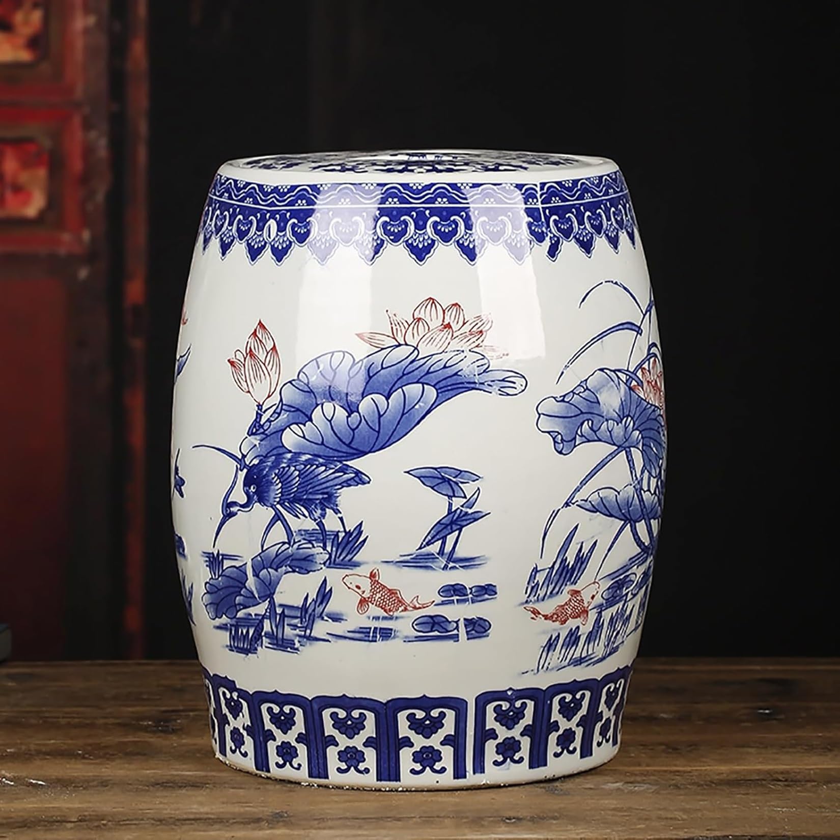 MMleYN 10/15/25KG Large Ceramic Rice Bucket With Lid Blue And White Porcelain Airtight Dispenser Chinese Retro Food Storage Jar For Rice Flour Tea Kitchen Household(C,25kg)