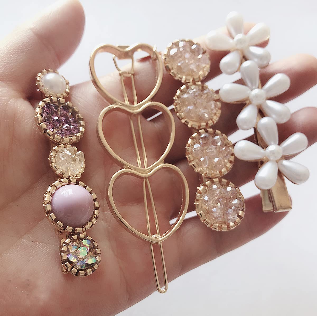 8 Pcs Handmade Hair Clips Acrylic Resin Metal Hair Barrettes Glitter Pearl Crystal Geometric Hairpin for Women Girls Headwear Styling Tools Party Wedding Hair Accessories image 2