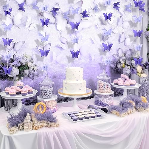 Miniatura 6 de LITAUS, Guirnaldas colgantes de mariposa de papel morado 3D - Juego de 4  Decoraciones de cumpleaños de mariposa  Decoraciones de mariposa para baby