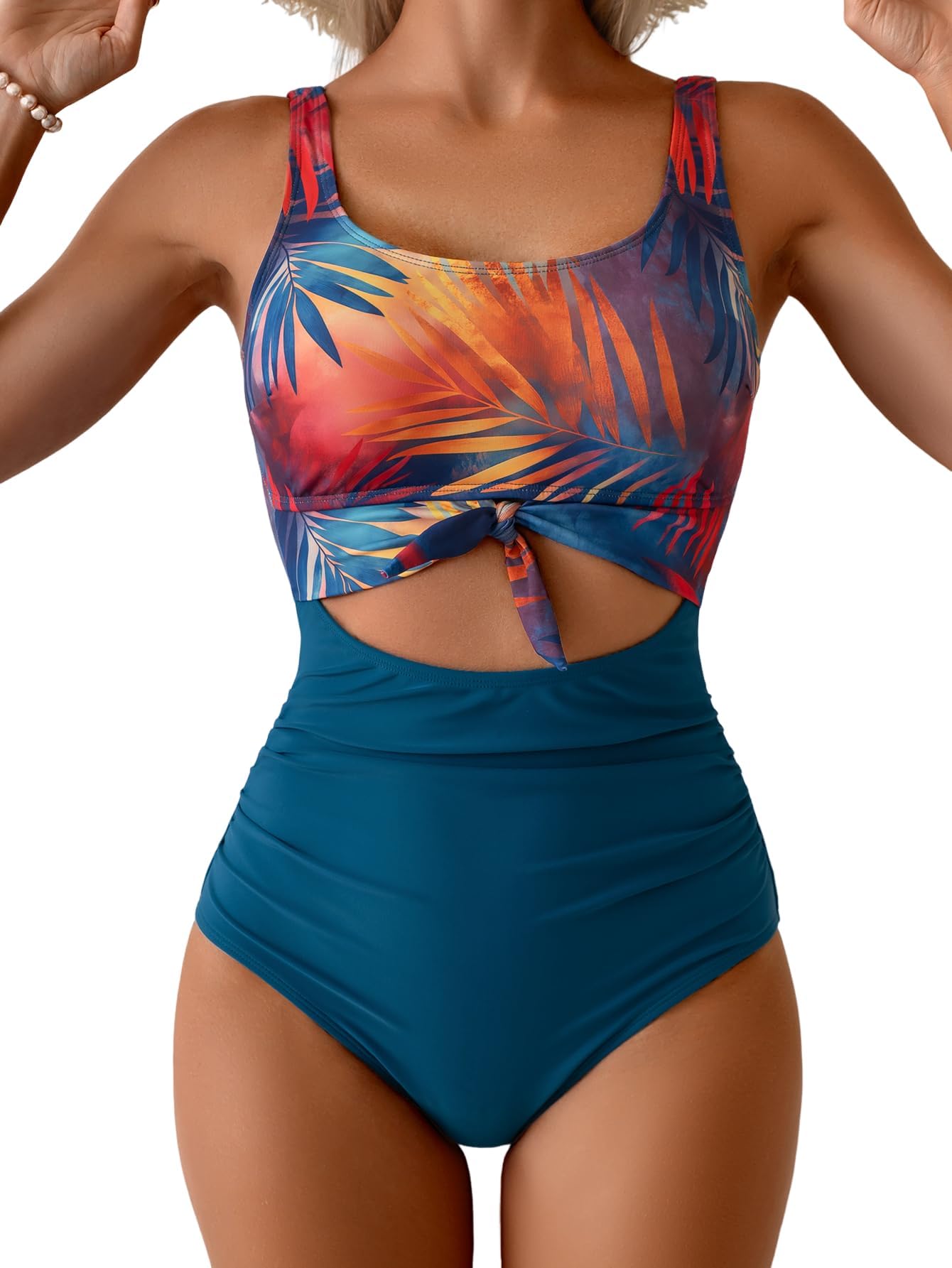 Eomenie Women's One Piece Swimsuit Tummy Control Slimming Bathing Suit Cutout Tie Knot Swimwear