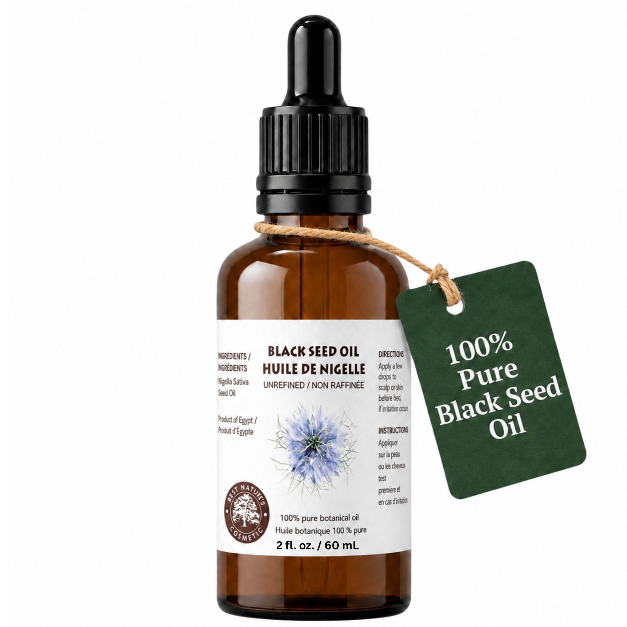 Best Nature's Cosmetics Aceite de comino negro 100% puro (Black Seed) – Aceite natural prensado en frío y sin refinar para cara, cuerpo y cabello – Aceite hidratante para la piel y el cabello