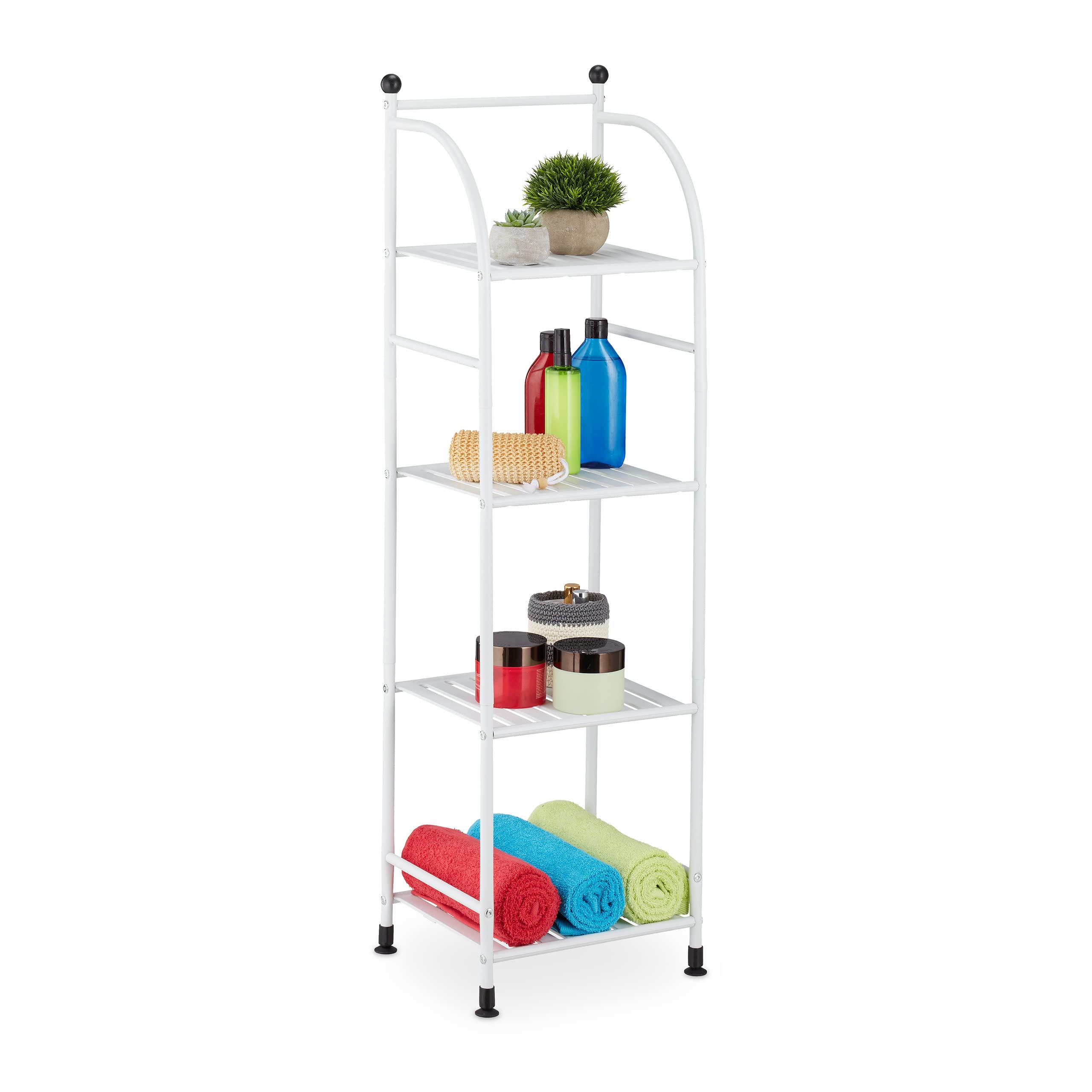 Relaxdays Estantería Metálica, Acero, 115x33x28 cm, Estante Baño y Cocina, 4 Baldas, Librería Metal, sin Fondo, Blanco