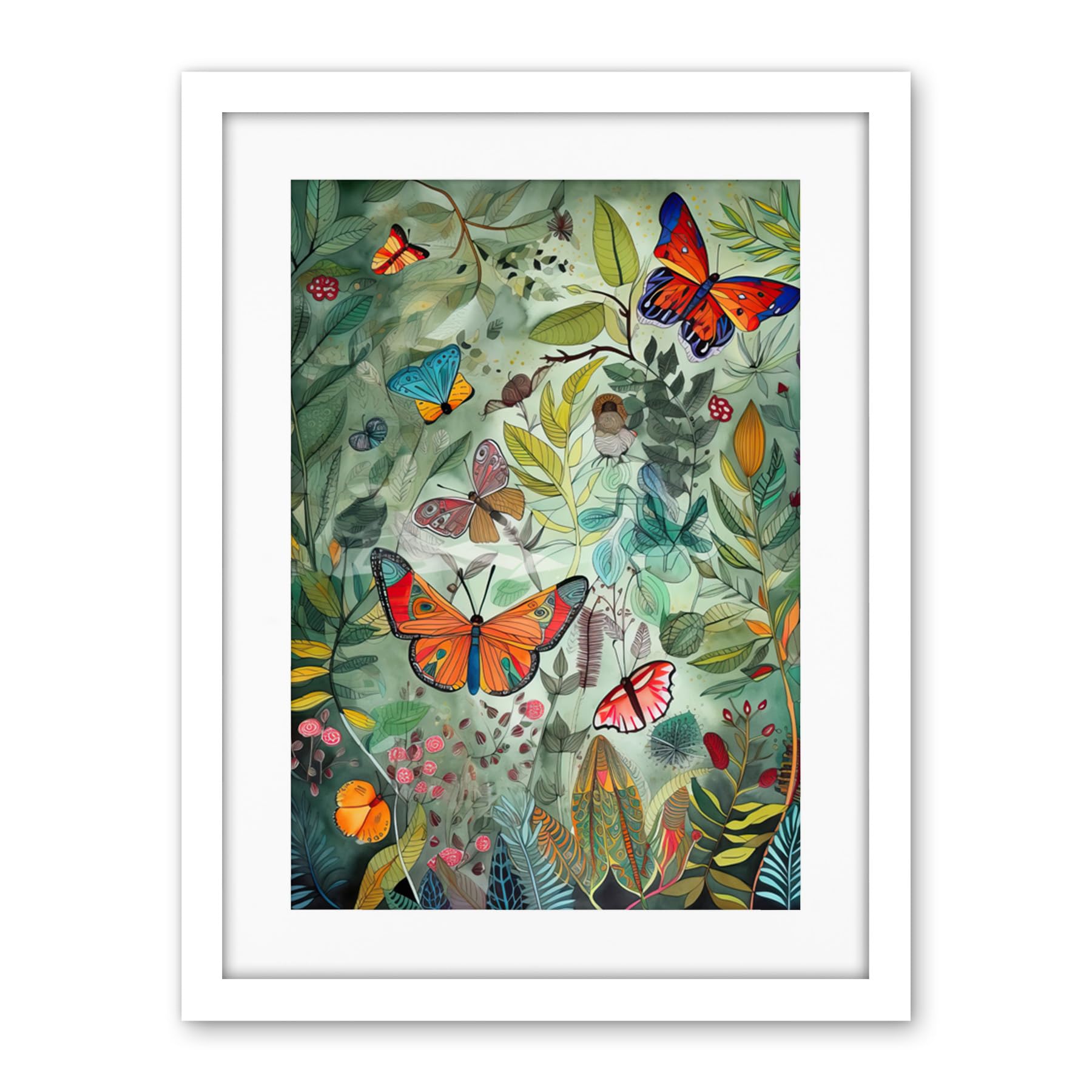 Artery8 Butterflies in a Spring Field Modern Folk Art Artwork Framed Wall Art Print 18X24 Inch